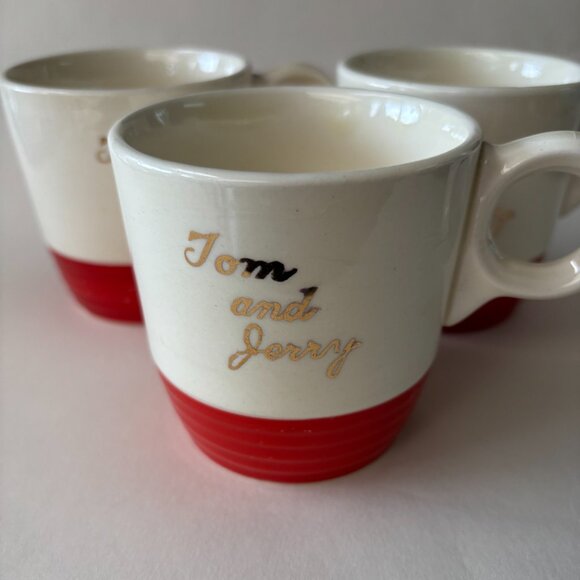 Set of 3 Vintage Red + Gold Punch Mugs - Picture 4 of 8